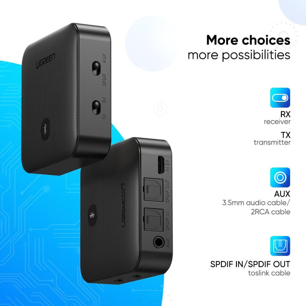 UGREEN CM144 2-in-1 aptX Bluetooth 5.0 Transmitter UGREEN CM144 2-in-1 aptX Bluetooth 5.0 Transmitter